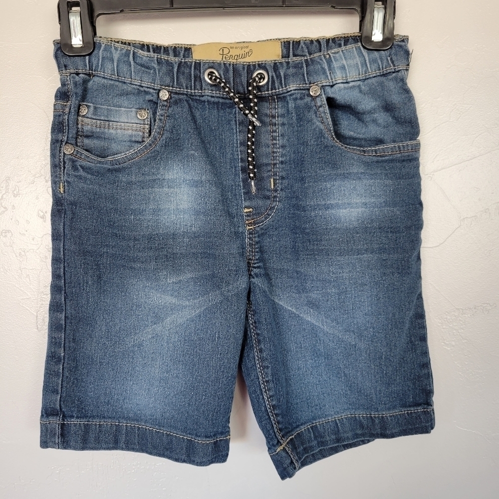 Penguin Boys 8 Denim Jeans Stretch Waist Drawstring Medium Wash Summer Spring